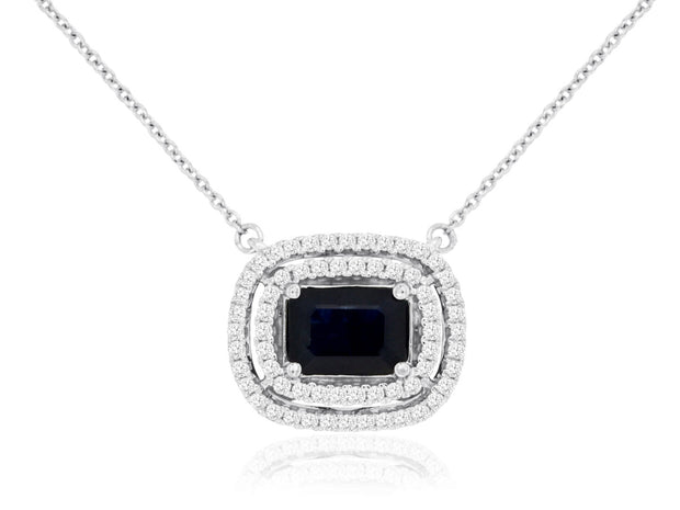 Sapphire and Diamond Pendant in 14 kt White Gold
