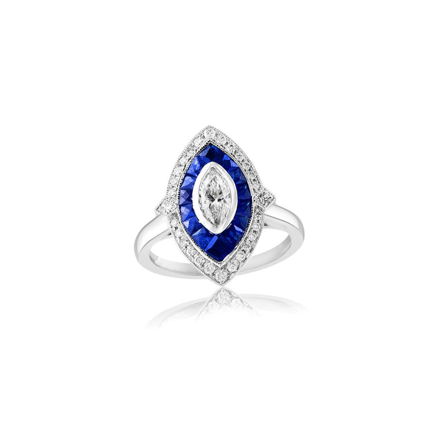 Diamond and Sapphire Ring in 14 kt white gold