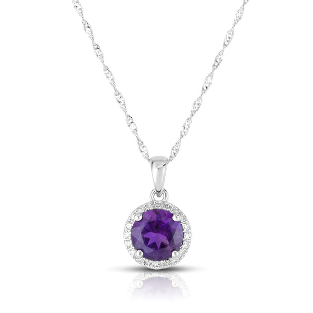 Amethyst and Diamond Pendant in 14 kt White Gold