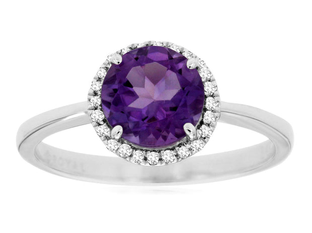 Amethyst and Diamond Ring in 14 kt White Gold