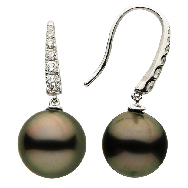 Tahitian Pearl and Diamond Earrings in 14 kt white gold