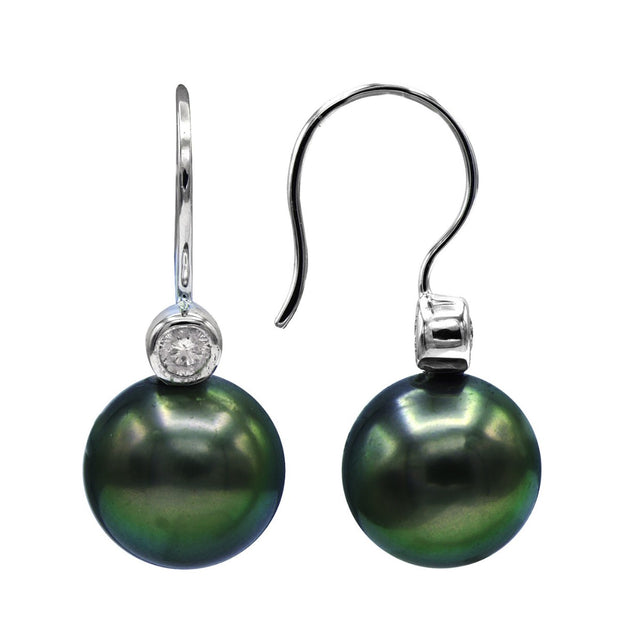Tahitian Pearl and Diamond Earrings in 18 kt white gold