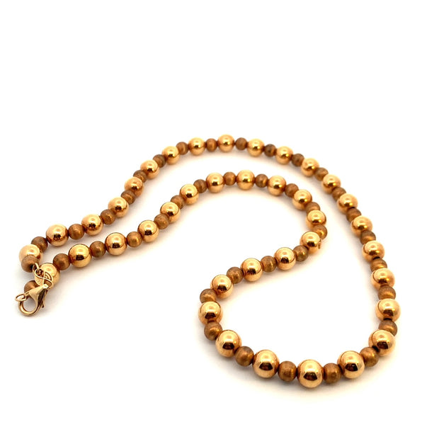 Gold Bead Necklace with Polished and Brushed Gold Beads in 14 kt Yellow Gold