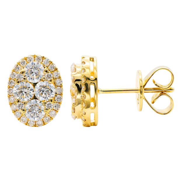 Oval Shaped Halo Style Earrings in 18 kt yellow gold