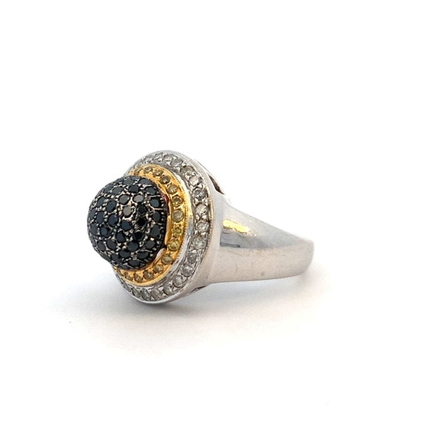 Diamond Fashion Ring with Black, Yellow and White Diamond in 18 kt White and 18 kt Yellow Gold
