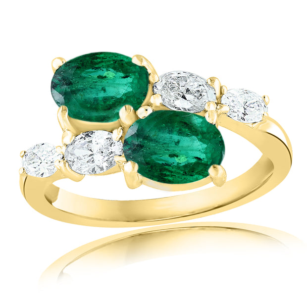 Emerald and Diamond By Pass Ring, 2E=1.54cttw, 4D=.70cttw, 14kty