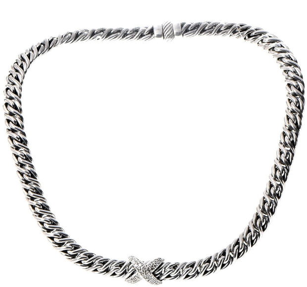 Vintage David Yurman Diamond Lyrica Rope Necklace in Sterling Silver