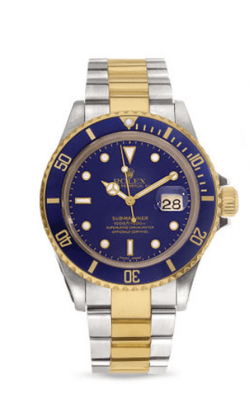 Pre-Owned Rolex Submariner with Blue Dial and Bezel on Stainless Steel and 18 kt Yellow Gold on Oyster Bracelet