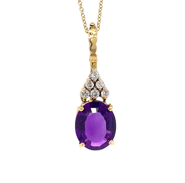 Vintage Amethyst and Diamond Pendant in 14 kt Yellow Gold
