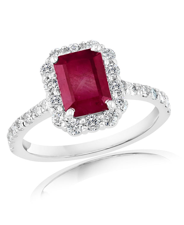 Ruby and Diamond Ring in 14 kt White Gold /
