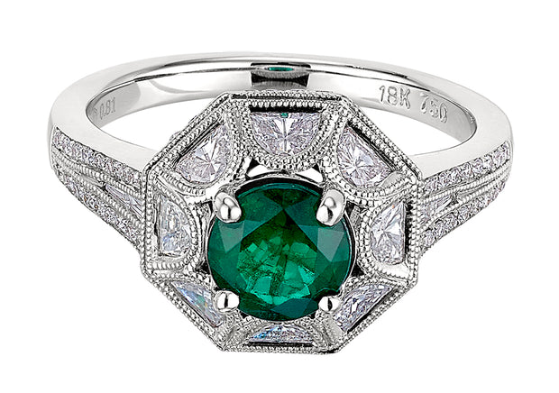 Emerald and Diamond Ring in 18 kt White Gold