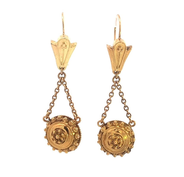 Vintage Etruscan Style Earrings in 18 kt Yellow Gold