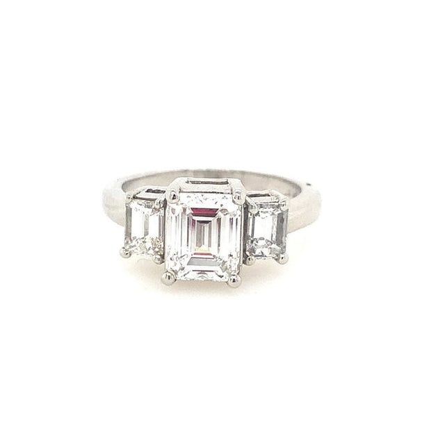 3 Stone Emerald Cut Diamond Ring in Platinum