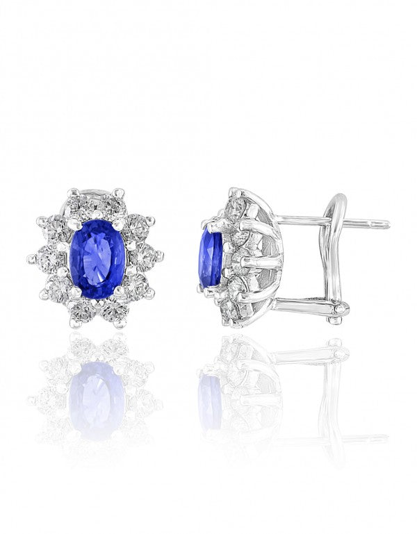 Oval Cut Sapphire and Diamond Earrings in 14 kt White Gold