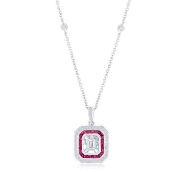 Ruby and Diamond Necklace Pendant and Necklace in 18 kt white gold