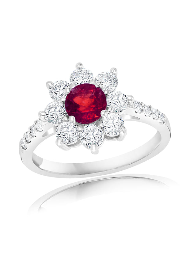 Ruby and Diamond Ring in 14 kt White Gold