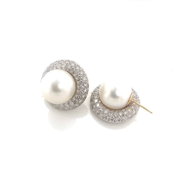 13 mm South Sea Pearl and Diamond Earrings in 18 kt White Gold