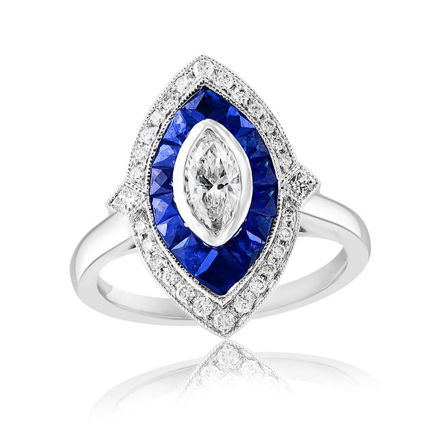 Diamond and Sapphire Ring in 14 kt white gold