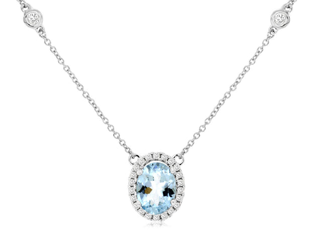Aquamarine and Diamond Necklace in 14 kt White Gold