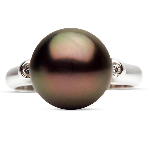 Tahitian Pearl and Diamond Ring in 14 kt white gold