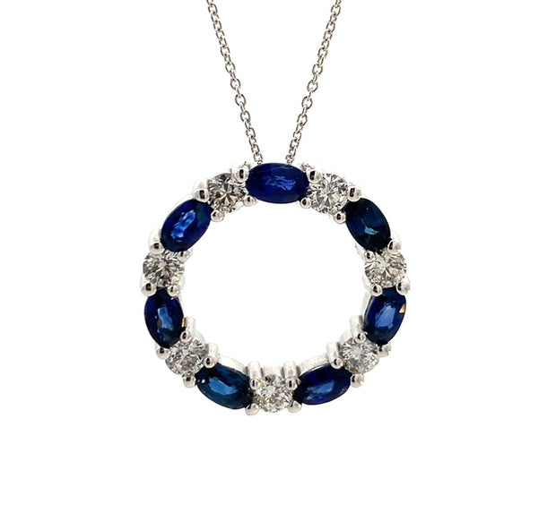 Sapphire and Diamond Circle Pendant in 14 kt White Gold
