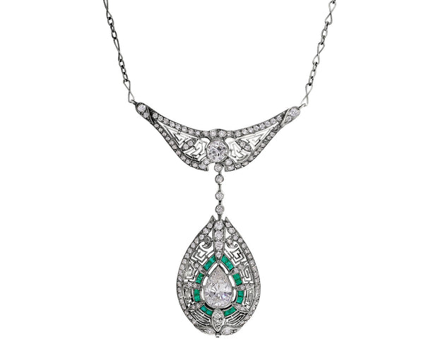 Art Deco Diamond and Emerald Necklace in Platinum