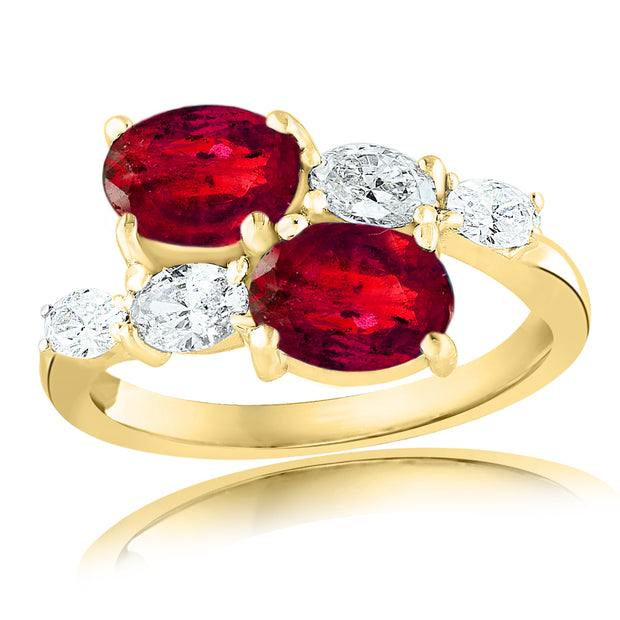 Ruby and Diamond By Pass Ring, 2R=2.18cttw, 4D=.70cttw, 14kty