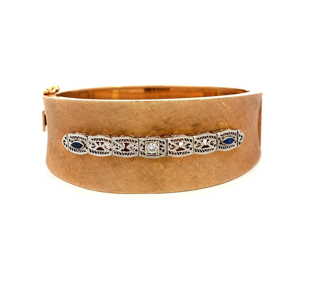 Diamond and Sapphire Bangle Bracelet in 14 kt Yellow Gold