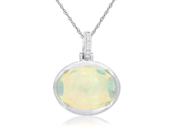 Opal and Diamond Pendant in 14 kt white gold