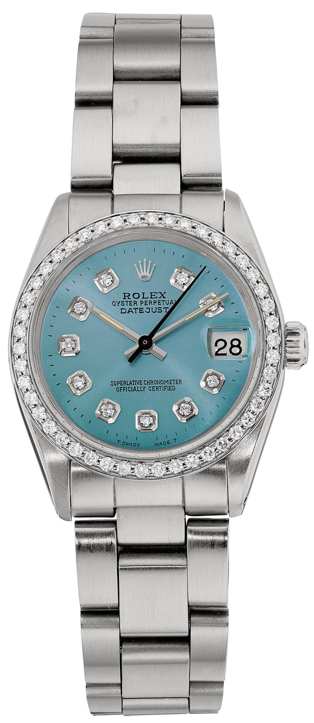 Pre-Owned Rolex Midsize Datejust with Diamond Dial and Diamond Bezel on Stainless Bracelet