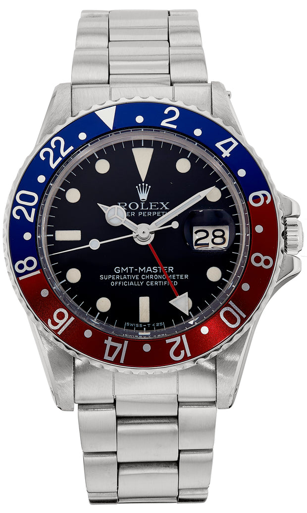 Pre-Owned Rolex GMT with Pepsi Bezel and Rare Red Hour Hand on Stainless Bracelet