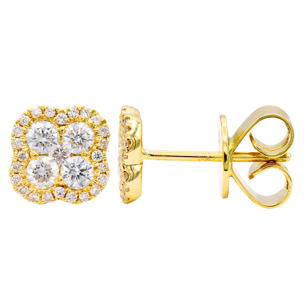 Diamond Quatrefoil Style Earrings in 14 kt Yellow Gold