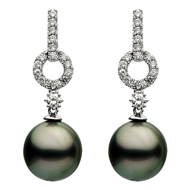 Tahitian Pearl and Diamond Drop Earrings in 18 kt white gold