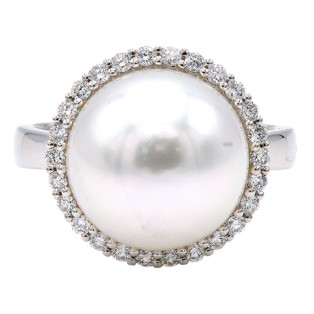 South Sea Pearl and Diamond Ring in 18 kt white gold