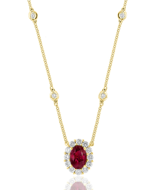 Ruby and Diamond Necklace in 18 kt yellow gold