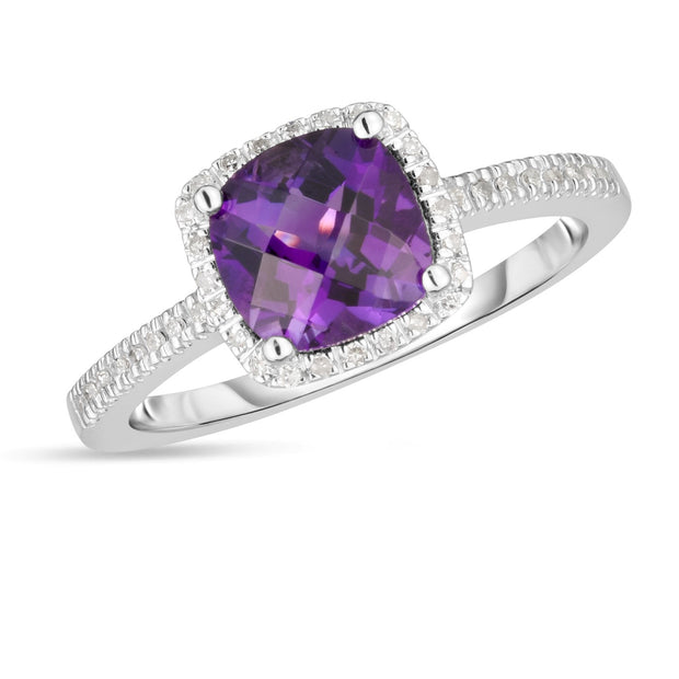 Amethyst and Diamond Ring in 14 kt White Gold